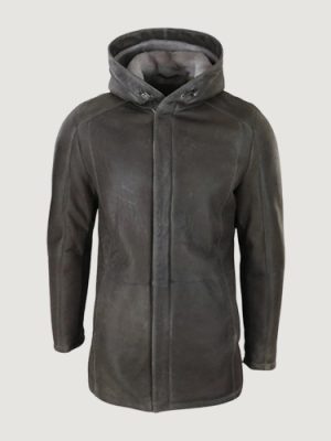 Men’s Black Soft Sheepskin Hood Jacket Coat Classic Warm Winter