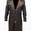 Men’s Blade Runner Brown Leather Trench Long Coat - Image 2