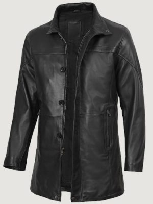 Men’s Bristol Black Lambskin Leather Car Coat