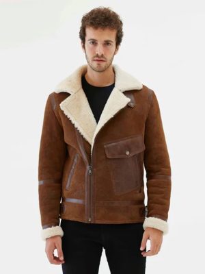 Men’s Brown Aviator B3 Shearling Sheepskin Leather Jacket