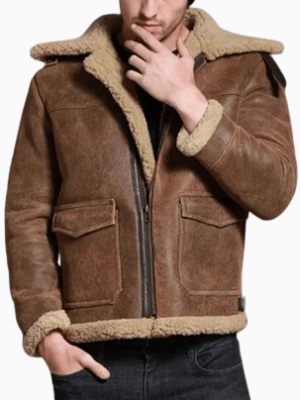 Men’s Brown B3 Sheepskin Fur Shearling Leather Jacket Coat