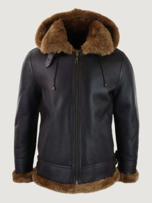 Men’s Brown Leather Hood Jacket Aviator Flying Pilot