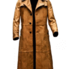 Men’s Brown Leather Trench Long Coat Vintage Distressed