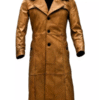 Men’s Brown Leather Trench Long Coat Vintage Distressed - Image 2