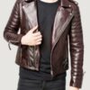Men’s Brown Quilted Genuine Lambskin Leather Biker Jacket