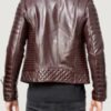 Men’s Brown Quilted Genuine Lambskin Leather Biker Jacket - Image 2