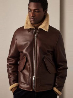 Men’s Brown Shearling Nappa Aviator Sheepskin Leather Jacket