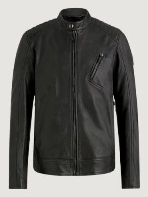 Men’s Cheviot Leather V Racer Black Jacket