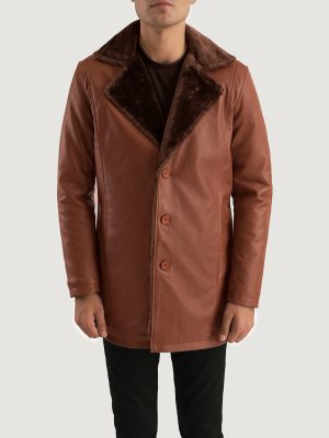 Men’s Cinnamon Brown Leather Fur Coat