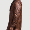 Men’s Cinnamon Distressed Leather Fur Coat - Image 2