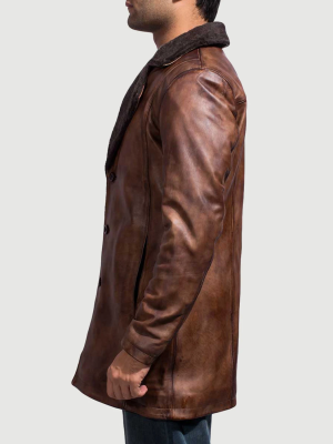 Men’s Cinnamon Distressed Leather Fur Coat