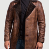 Men’s Cinnamon Distressed Leather Fur Coat
