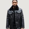 Men’s Cognac Denim Style Black Shearling Jacket