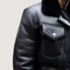 Men’s Cognac Denim Style Black Shearling Jacket - Image 2