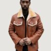 Men’s Cognac Denim Style Brown Shearling Jacket