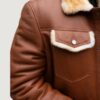 Men’s Cognac Denim Style Brown Shearling Jacket - Image 2
