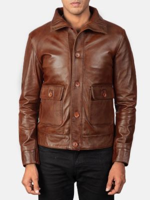 Men’s Columbus Brown Leather Bomber Jacket