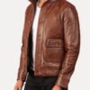 Men’s Columbus Brown Leather Bomber Jacket - Image 2