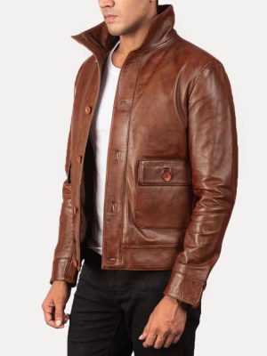 Men’s Columbus Brown Leather Bomber Jacket