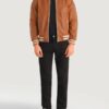 Men’s Cooper Tan Brown Leather Varsity Jacket - Image 2