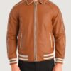 Men’s Cooper Tan Brown Leather Varsity Jacket