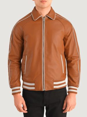 Men’s Cooper Tan Brown Leather Varsity Jacket