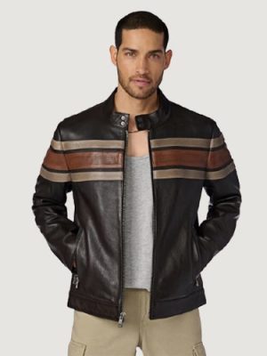Men’s Dale Retro Striped Black Leather Jacket