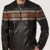 Men’s Dale Retro Striped Black Leather Jacket - Image 2