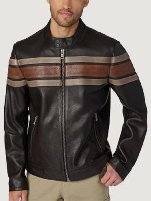 Men’s Dale Retro Striped Black Leather Jacket