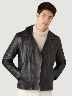 Men’s Davis Moto Cow Rub Off Black Jacket