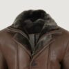 Men’s Duffle Jacket Sheepskin Long Button Zip Warm Brown - Image 2
