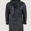Men’s Duffle Jacket Sheepskin Long Button Zip Warm – Black