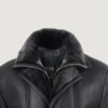Men’s Duffle Jacket Sheepskin Long Button Zip Warm – Black - Image 2