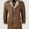 Men’s Duffle Jacket Sheepskin Long Button Zip Warm – Tan