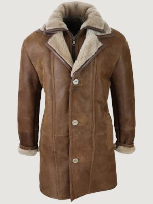 Men’s Duffle Jacket Sheepskin Long Button Zip Warm – Tan 1 Men’s Duffle Jacket Sheepskin Long Button Zip Warm – Tan