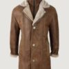 Men’s Duffle Jacket Sheepskin Long Button Zip Warm – Tan - Image 2