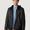 Men’s Dustin Black Leather Hooded Moto Jacket