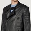 Men’s Dustin Black Leather Hooded Moto Jacket - Image 2
