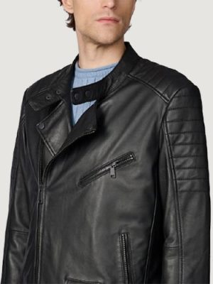 Men’s Dustin Black Leather Hooded Moto Jacket