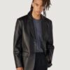 Men’s Dylan Two Button Genuine Black Leather Blazer