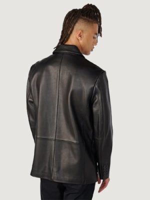 Men’s Dylan Two Button Genuine Black Leather Blazer