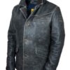 Men’s Falcon Knight Vintage Leather Jacket On Buttons Black - Image 2