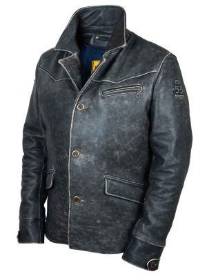 Men’s Falcon Knight Vintage Leather Jacket On Buttons Black
