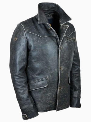 Men’s Falcon Knight Vintage Leather Jacket On Buttons Black
