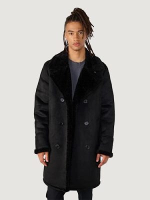Men’s Faux Shearling Black Car Coat