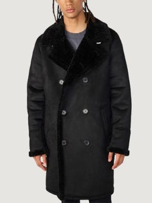 Men’s Faux Shearling Black Car Coat
