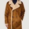Men’s Faux Shearling Brown Car Coat - Image 2