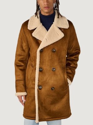Men’s Faux Shearling Brown Car Coat