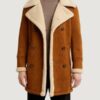 Men’s Faux Shearling Lined Brown Double-Breasted Overcoat