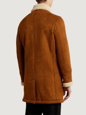 Men’s Faux Shearling Lined Brown Double-Breasted Overcoat